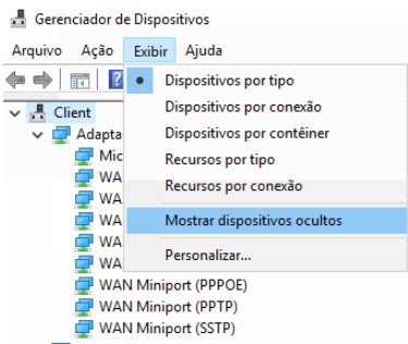 Mostrar dispositivos ocultos no gerenciador de dispositivos